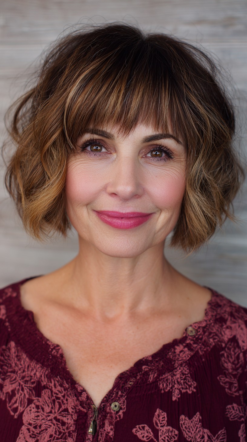 Textured Choppy Bob with Face-Framing Bangs