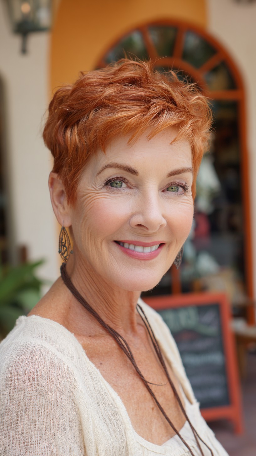 Textured Copper Pixie with Feathered Fringe