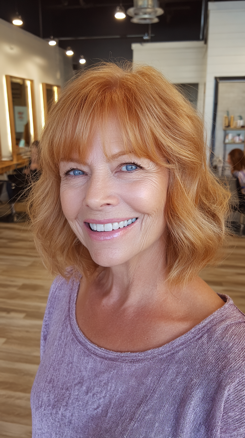 Vibrant Copper Wavy Lob with Subtle Layers