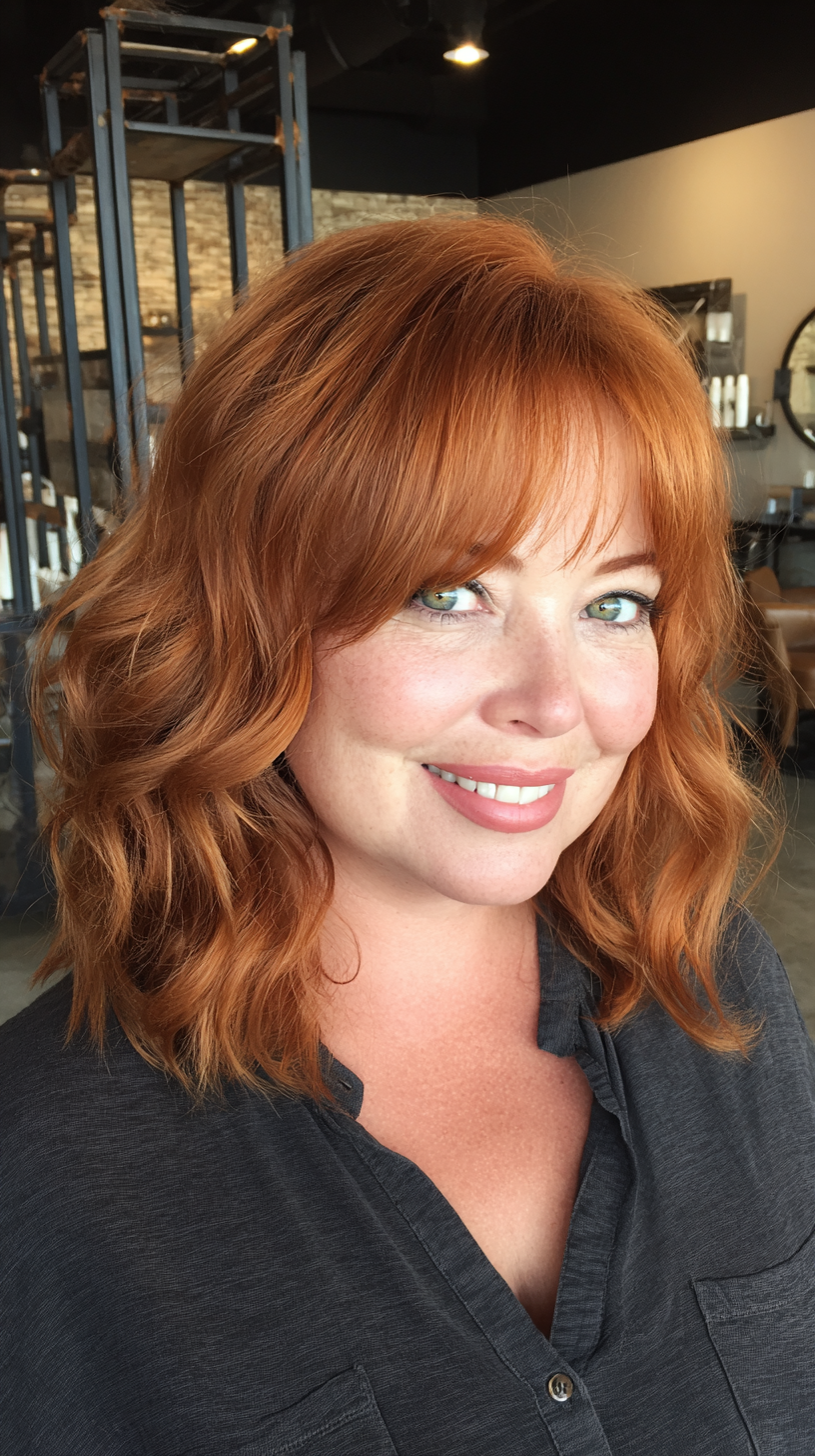 Bright Copper Waves with Face-Framing Layers