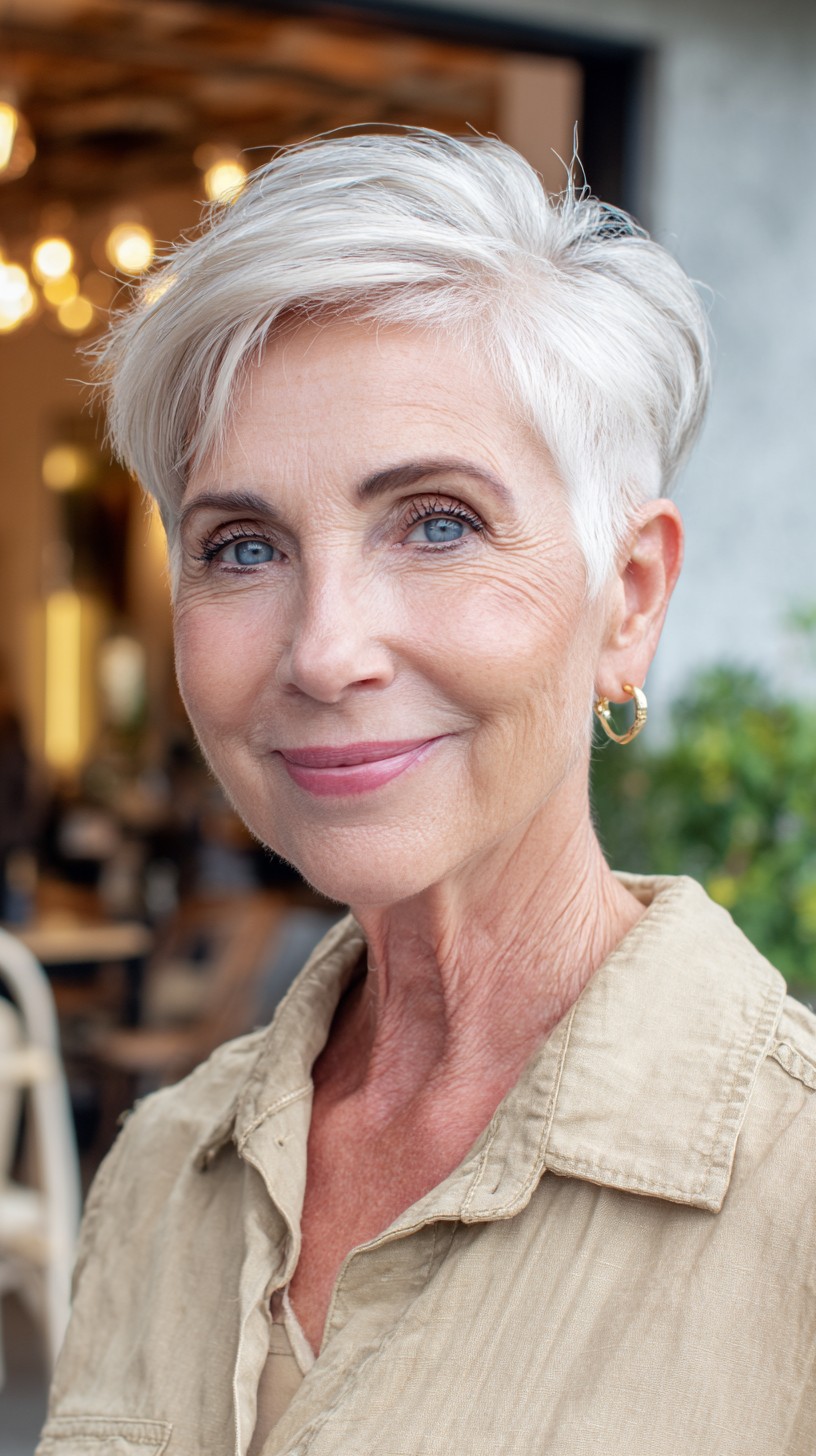 Bright Silver Side-Swept Pixie with Tapered Nape