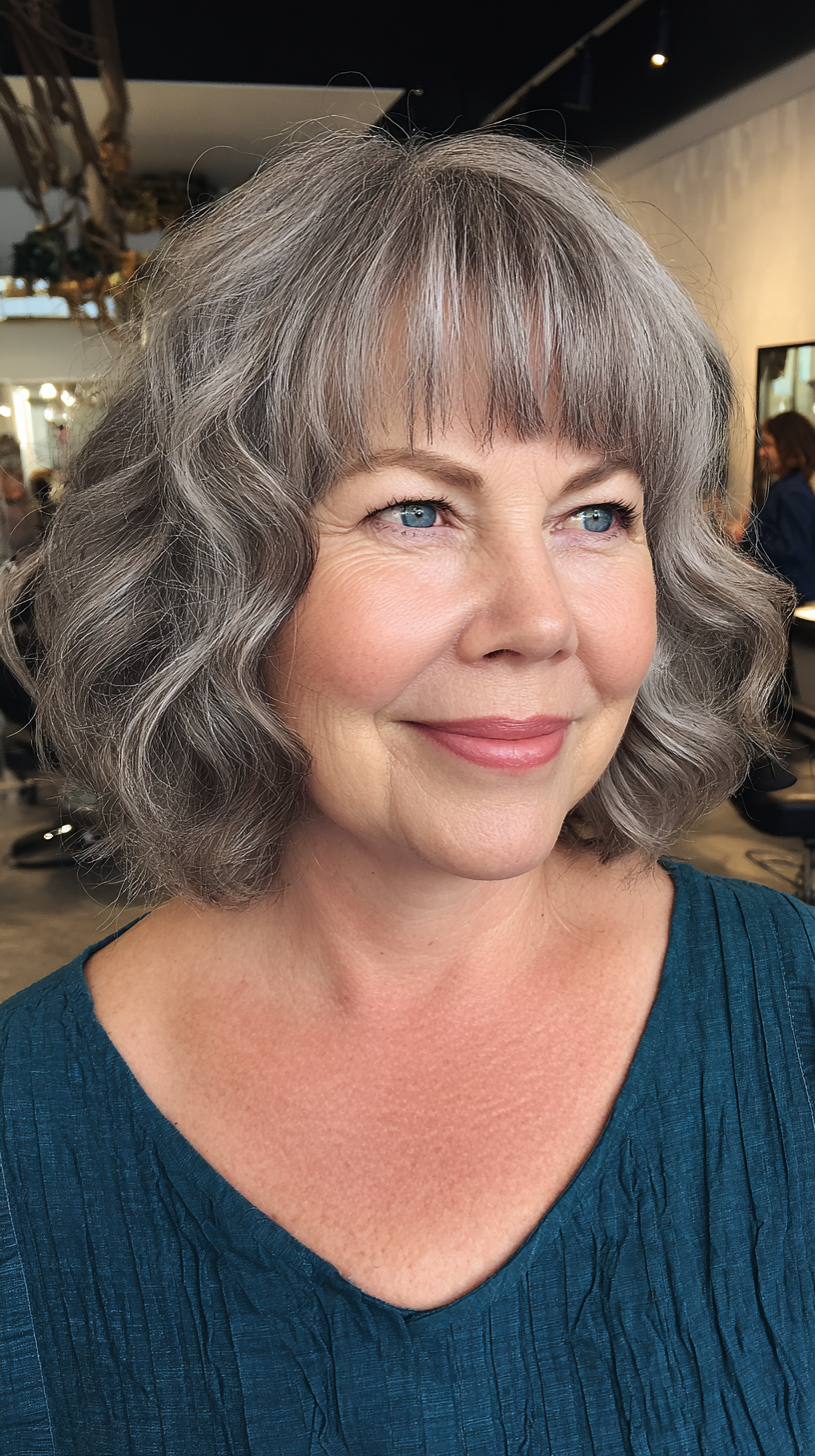Charming Curly Bob with Soft Bangs