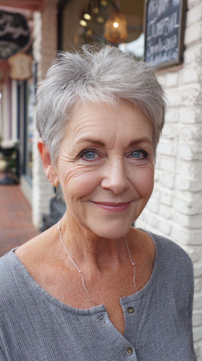 Cropped Silver Pixie with Airy Feathering and Tapered Sides