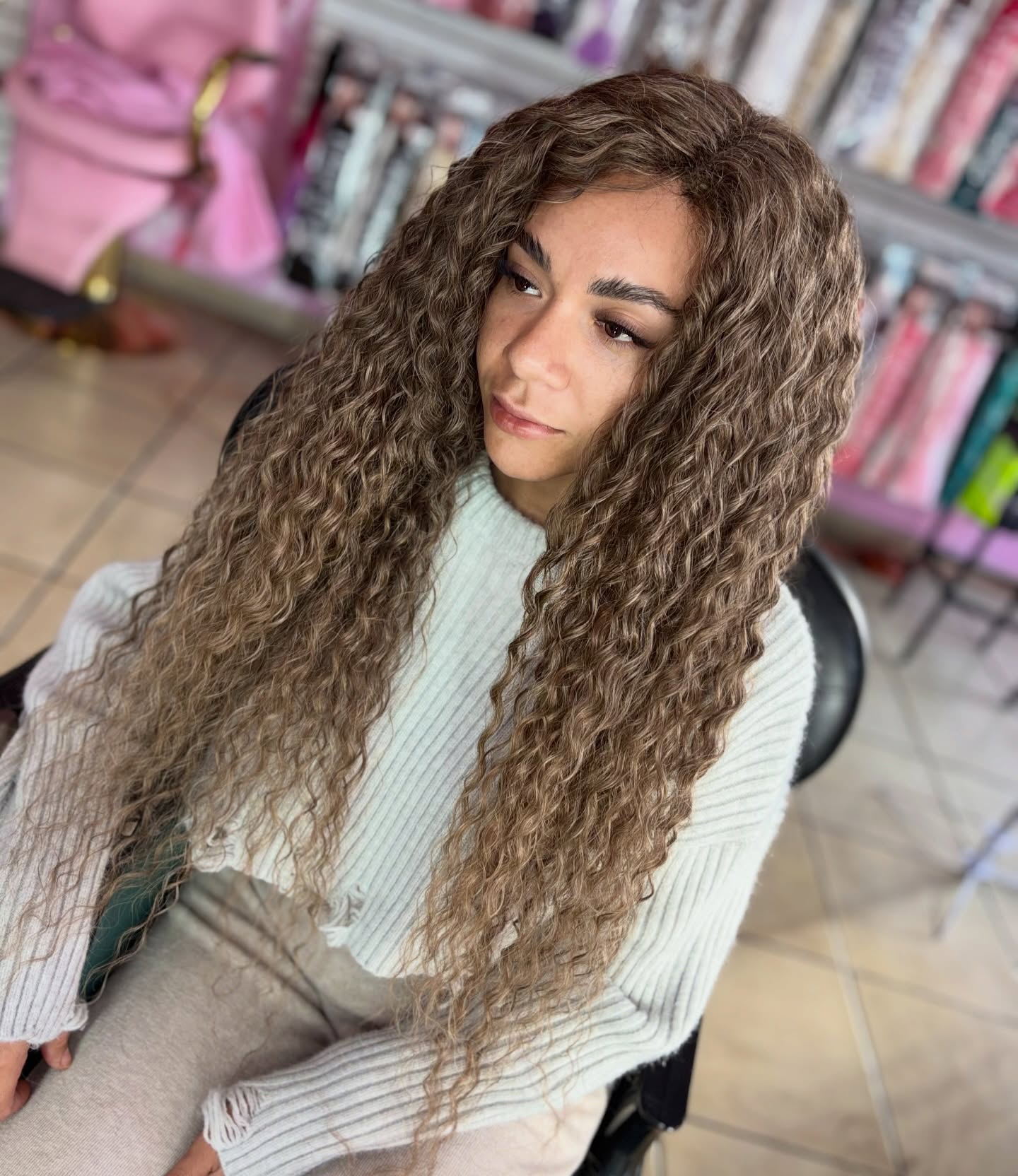 Elegant Long Curly Layers with Rich Warm Tones