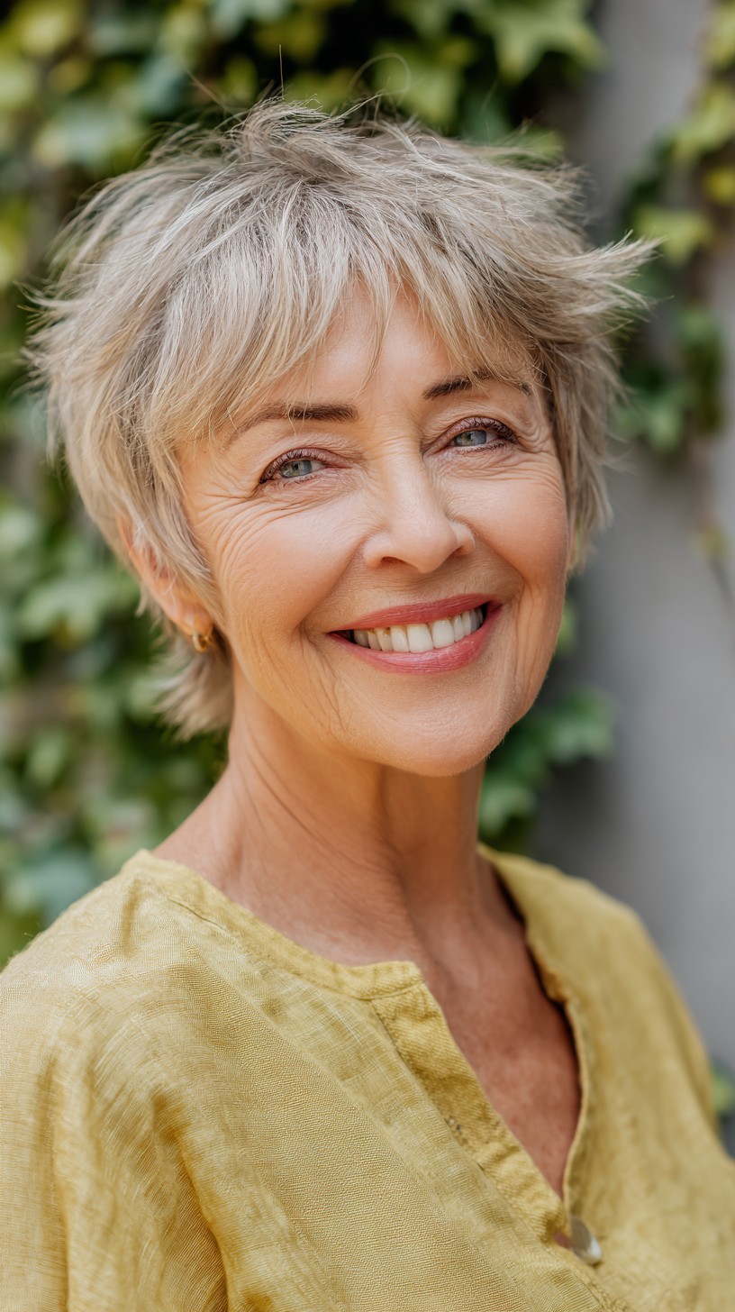 Feathered Short Silver Pixie with Lifted Crown and Micro-Bangs
