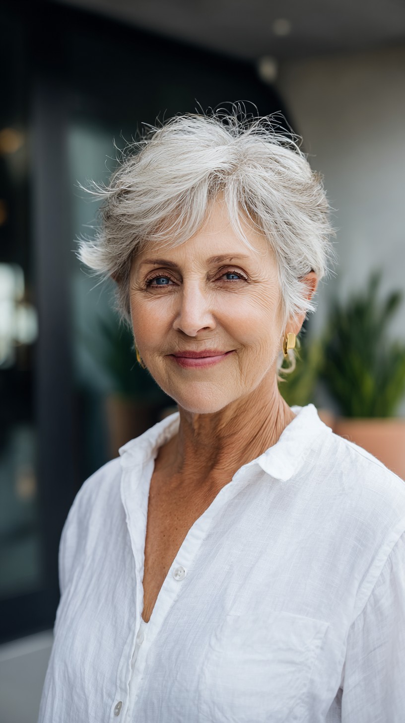 Silver Textured Pixie with Lifted Crown and Wispy Side Fringe