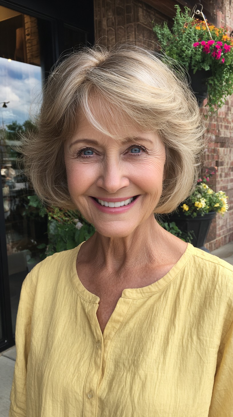 Soft Blended Chin-Length Layered Bob with Curtain Fringe