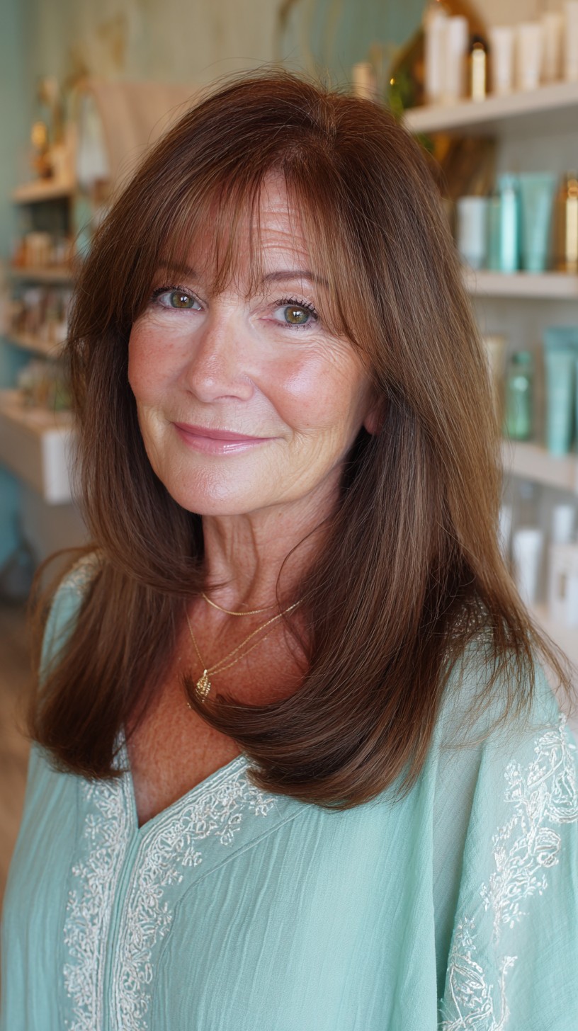 Soft Chocolate Long Layers with Wispy Curtain Fringe
