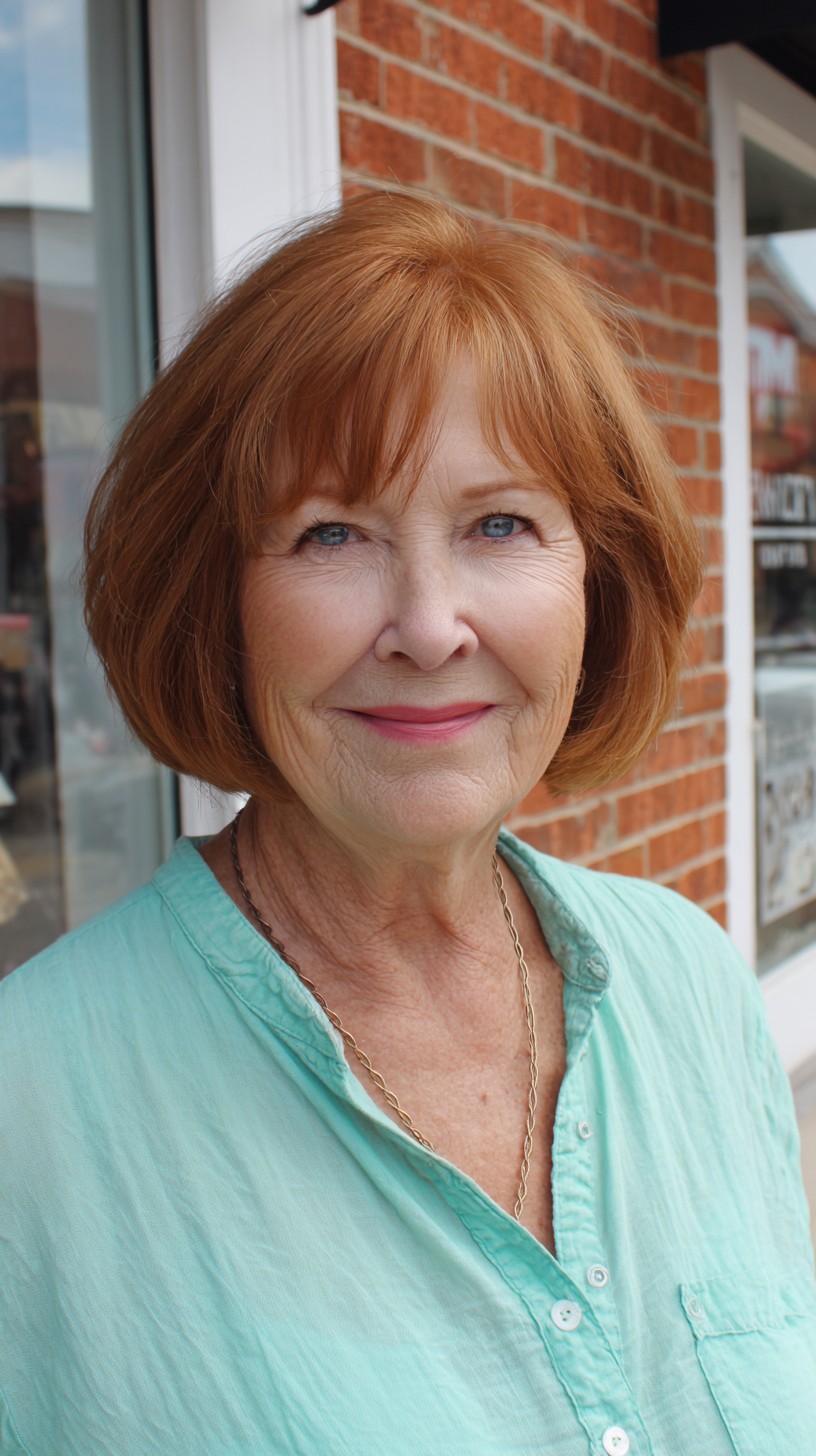 Soft Copper Rounded Chin-Length Bob with Subtle Micro-Fringe
