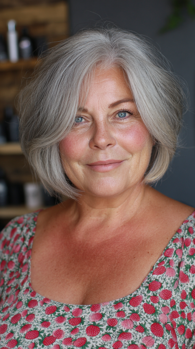 Soft Grey Blunt Bob with Subtle Layers
