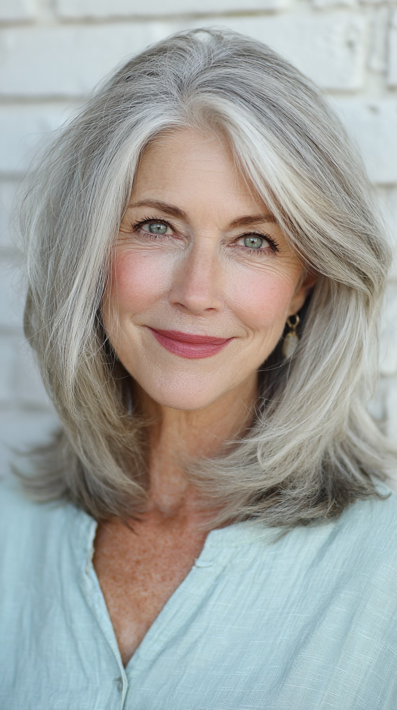 Soft Layered Silver Shag with Subtle Face-Framing Layers