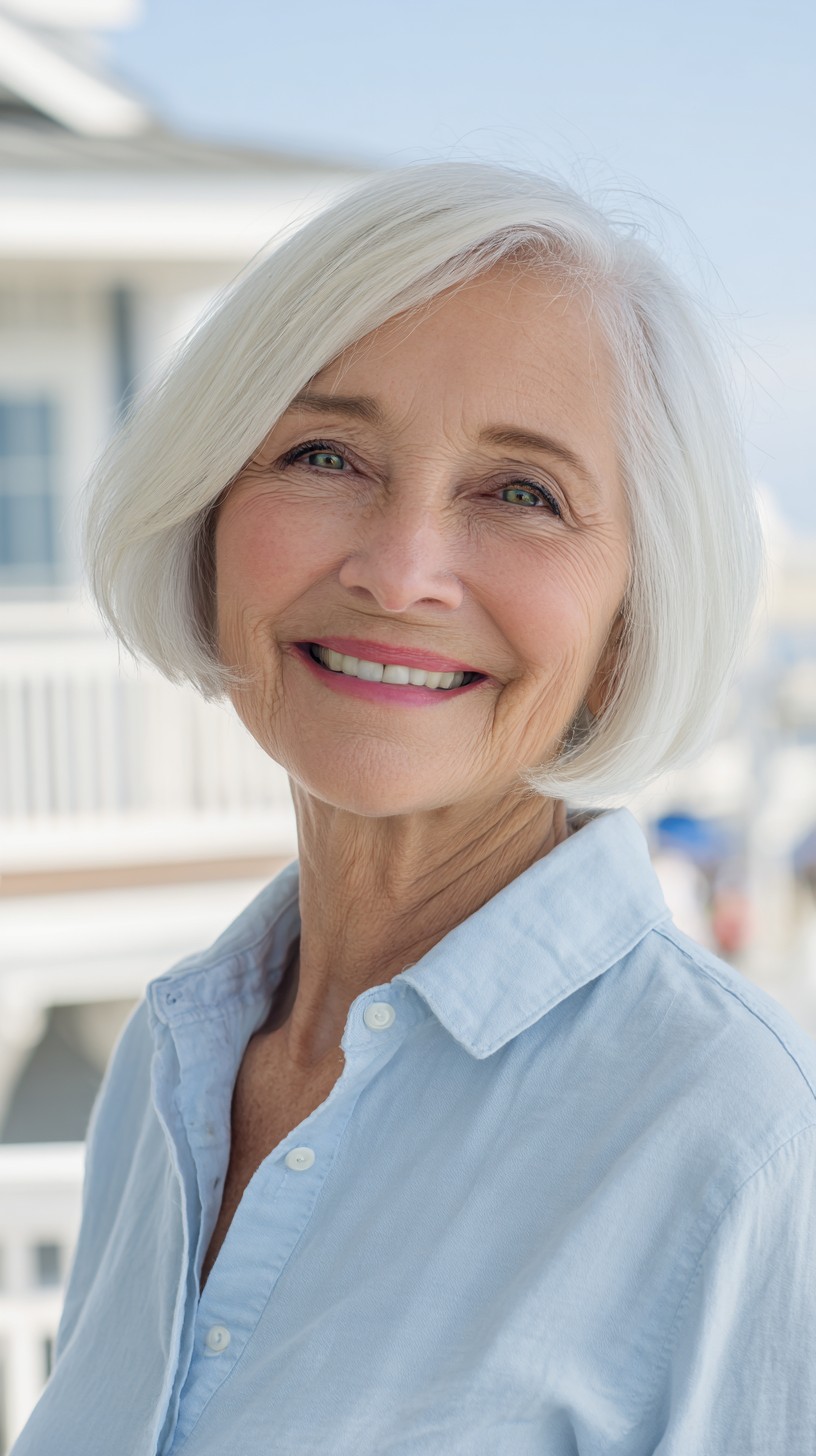 Soft Silver Chin-Length Bob with Gentle Side Part