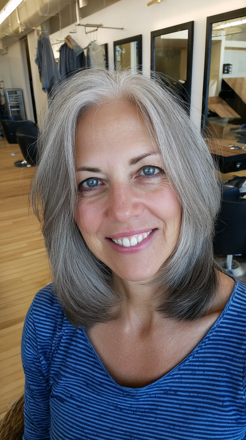Stylish Gray Long Bob with Subtle Layers