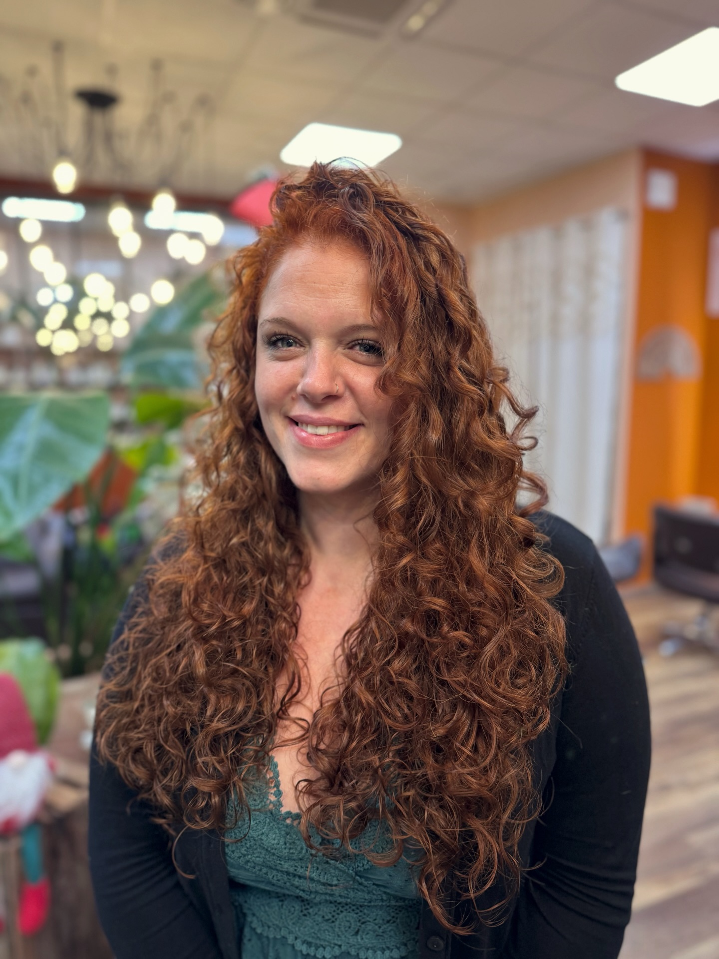 Textured Long Curly Layers with Rich Copper Highlights