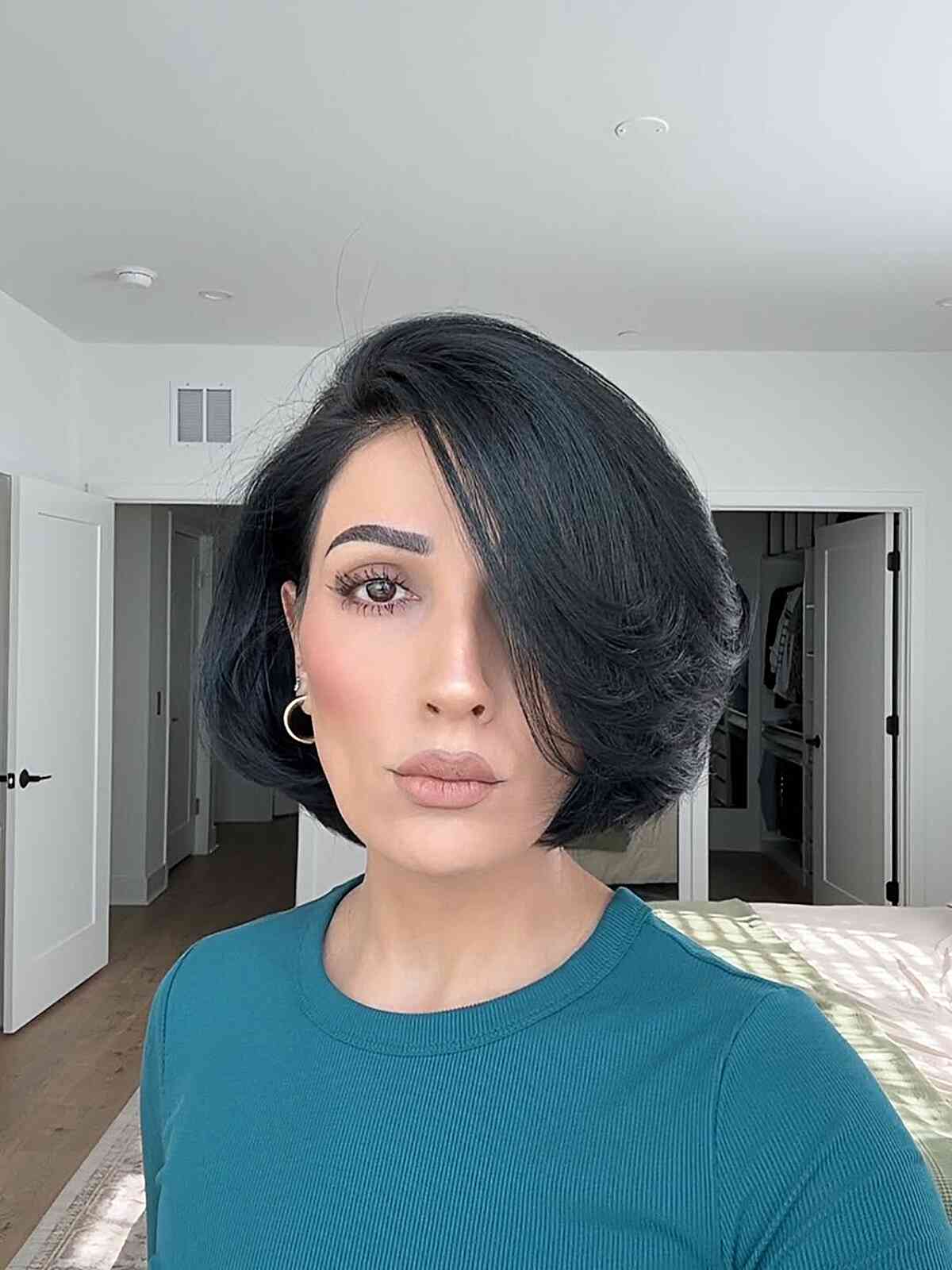 Textured Short Bob with Side-Swept Bangs