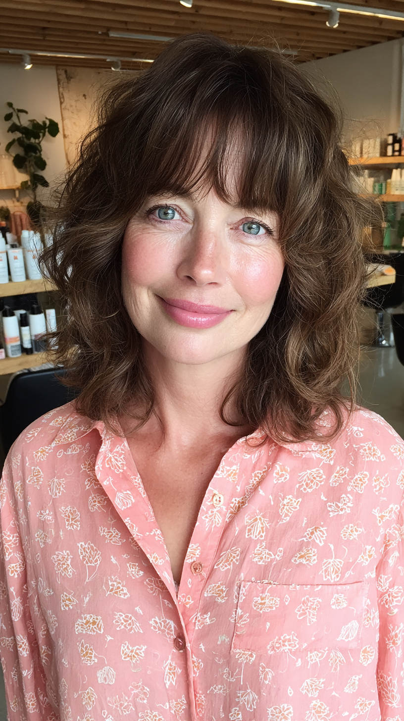 Textured Shoulder-Length Cut with Soft Bangs