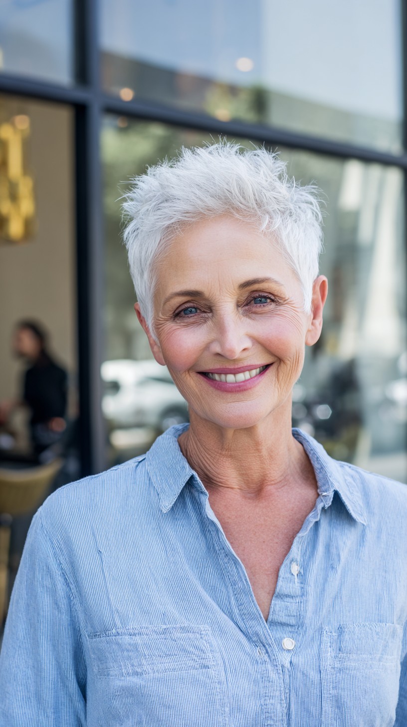 Textured Silver Pixie with Tapered Nape