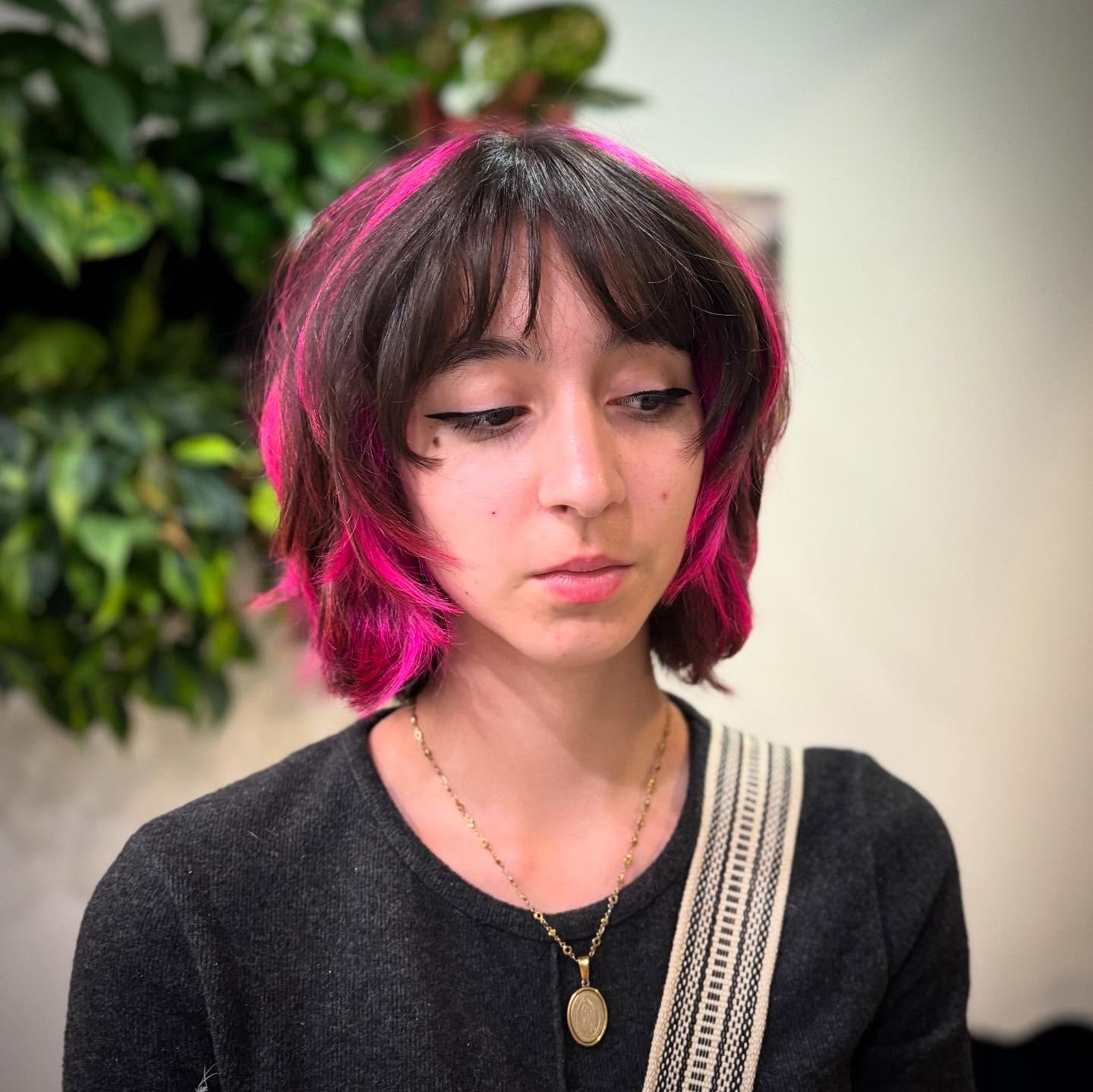 Chin-Length Textured Bob with Neon Peekaboo Ribbons
