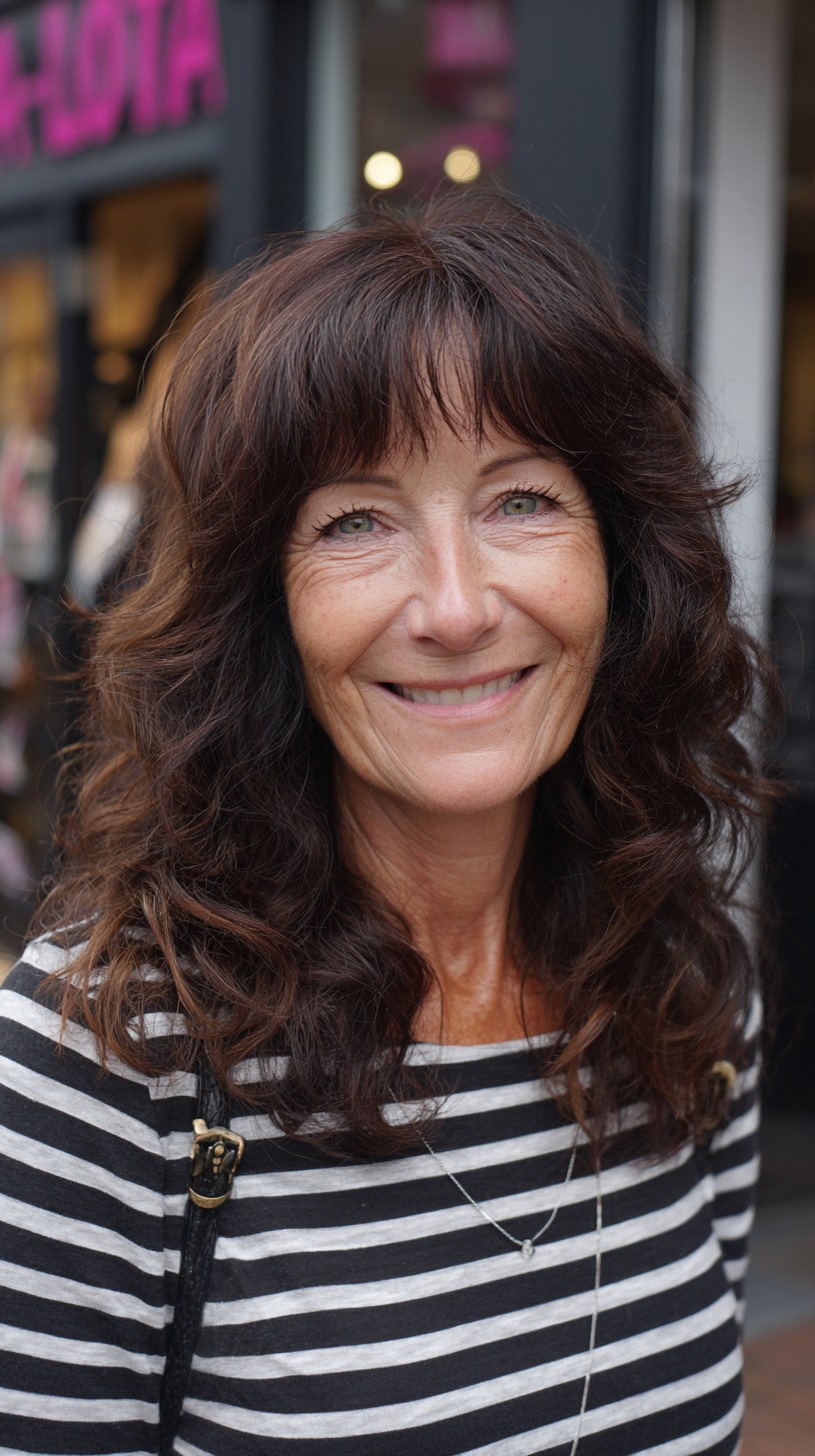Chocolate Brown Long Layered Cut with Feathered Fringe
