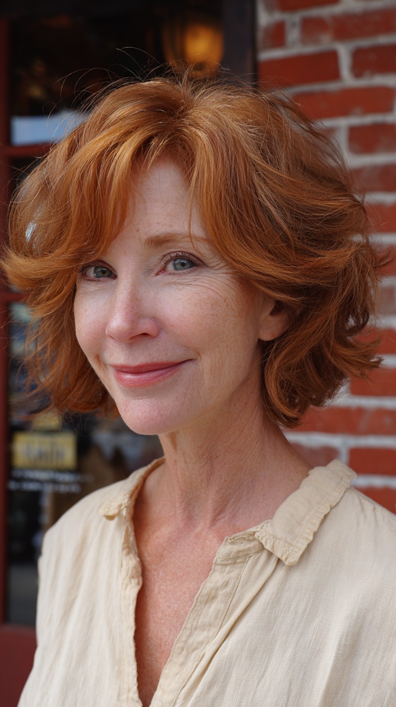 Copper Feathered Chin-Length Layers with Crown Lift