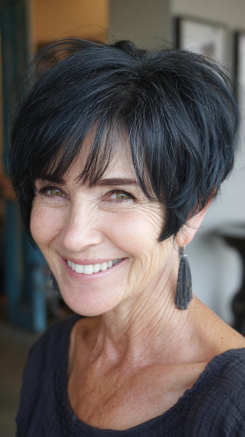 Cropped Layered Pixie with Wispy Fringe and Natural Gray Accents