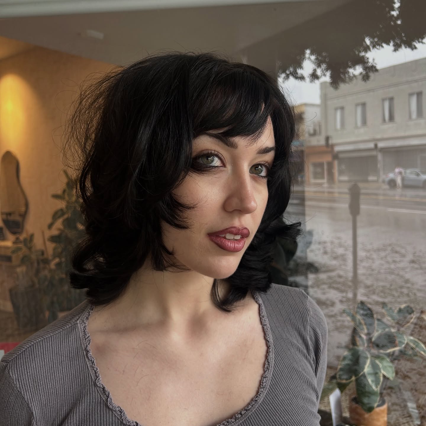 Feathered Mid-Length Bob with Bardot Fringe and Internal Graduation