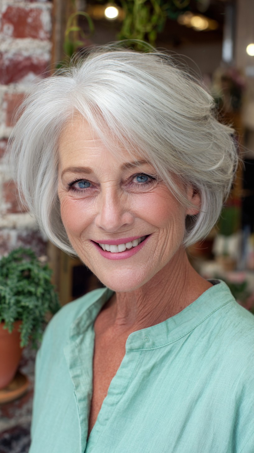 Grown-Out Silver Layered Bob with Subtle Crown Lift
