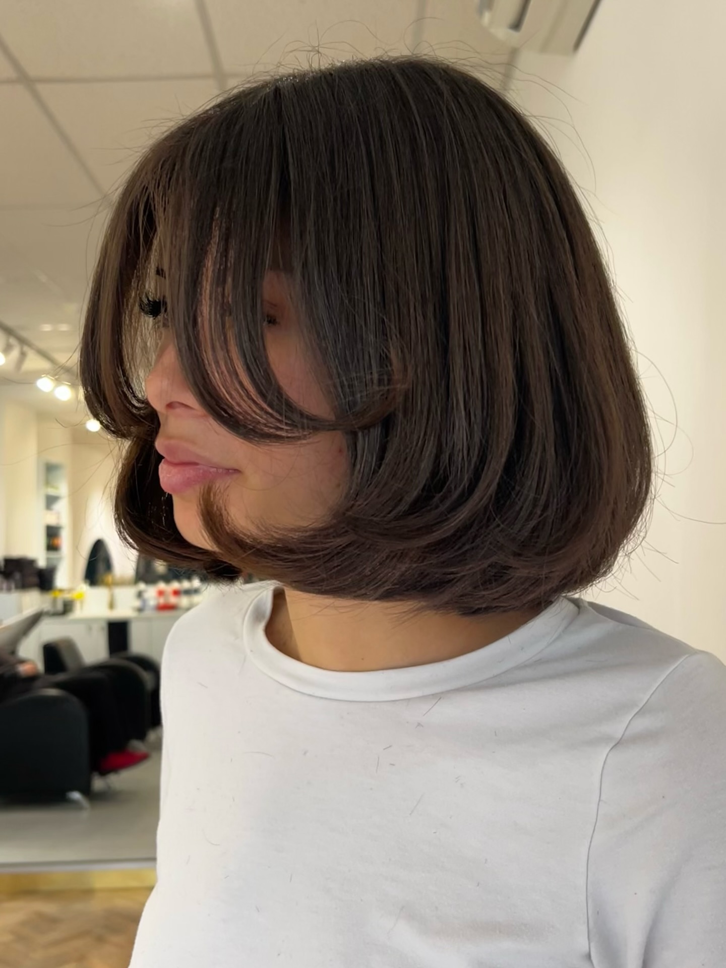 Polished Chin-Grazing Layered Bob with Rounded Underflip
