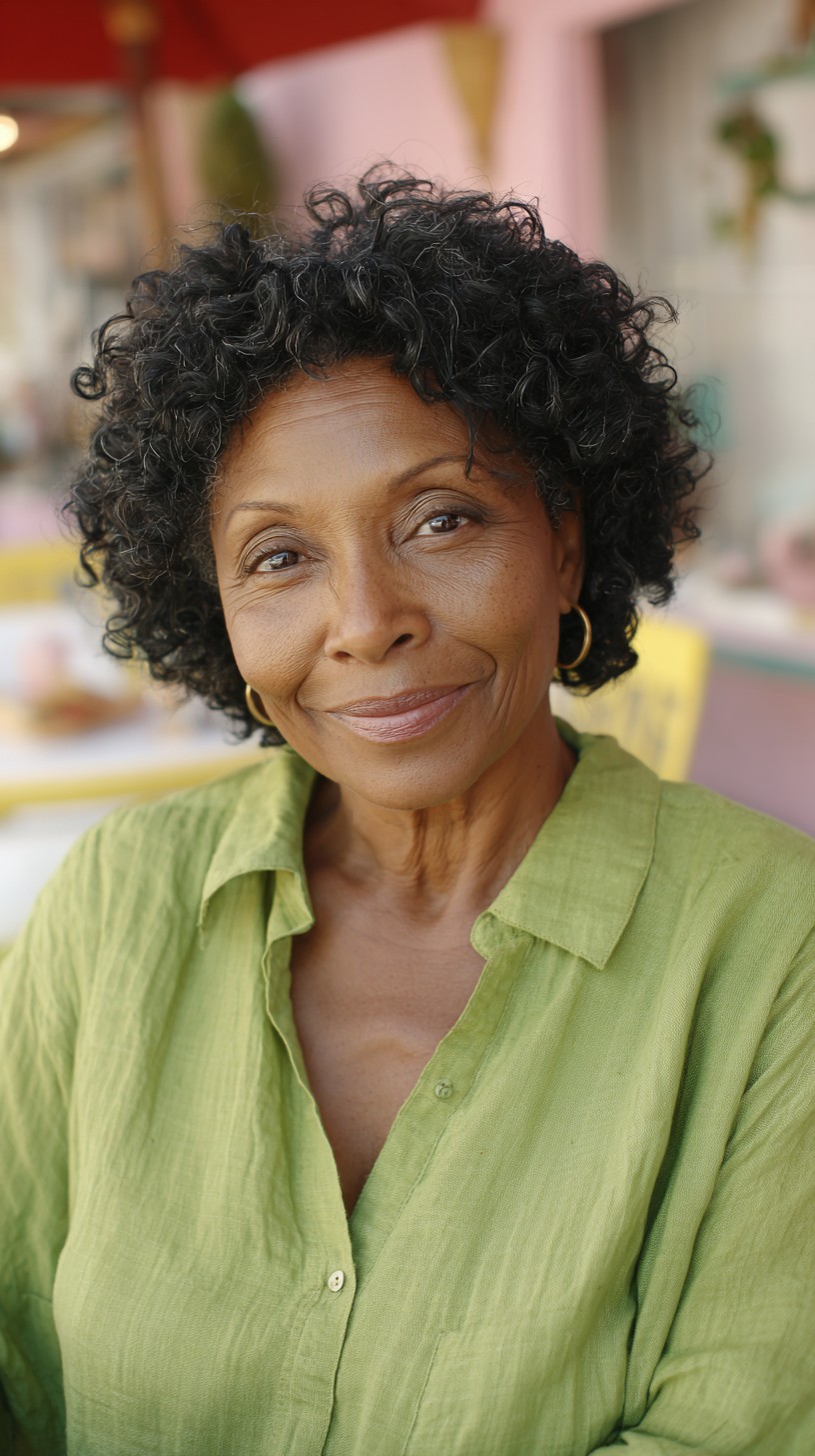 Short Salt-and-Pepper Curly Crop with Tapered Nape
