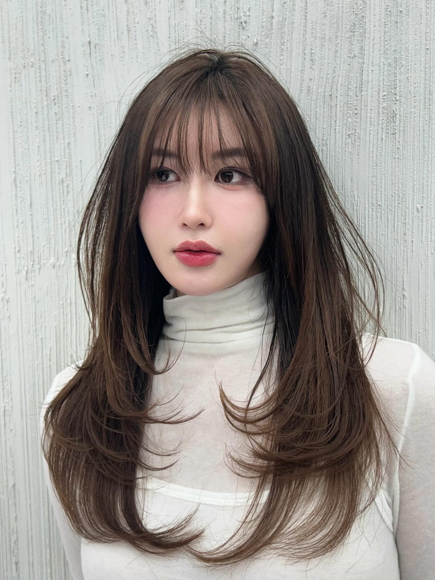 Soft Feathered Long Layers with Wispy See-Through Bangs