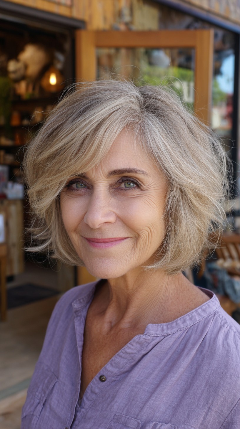 Stacked Chin-Length Layered Bob with Feathered Face-Frame
