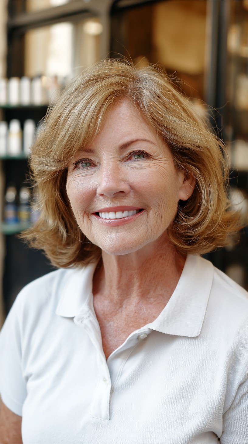 Warm Beige-Gold Chin-Grazing Layered Bob with Crown Lift