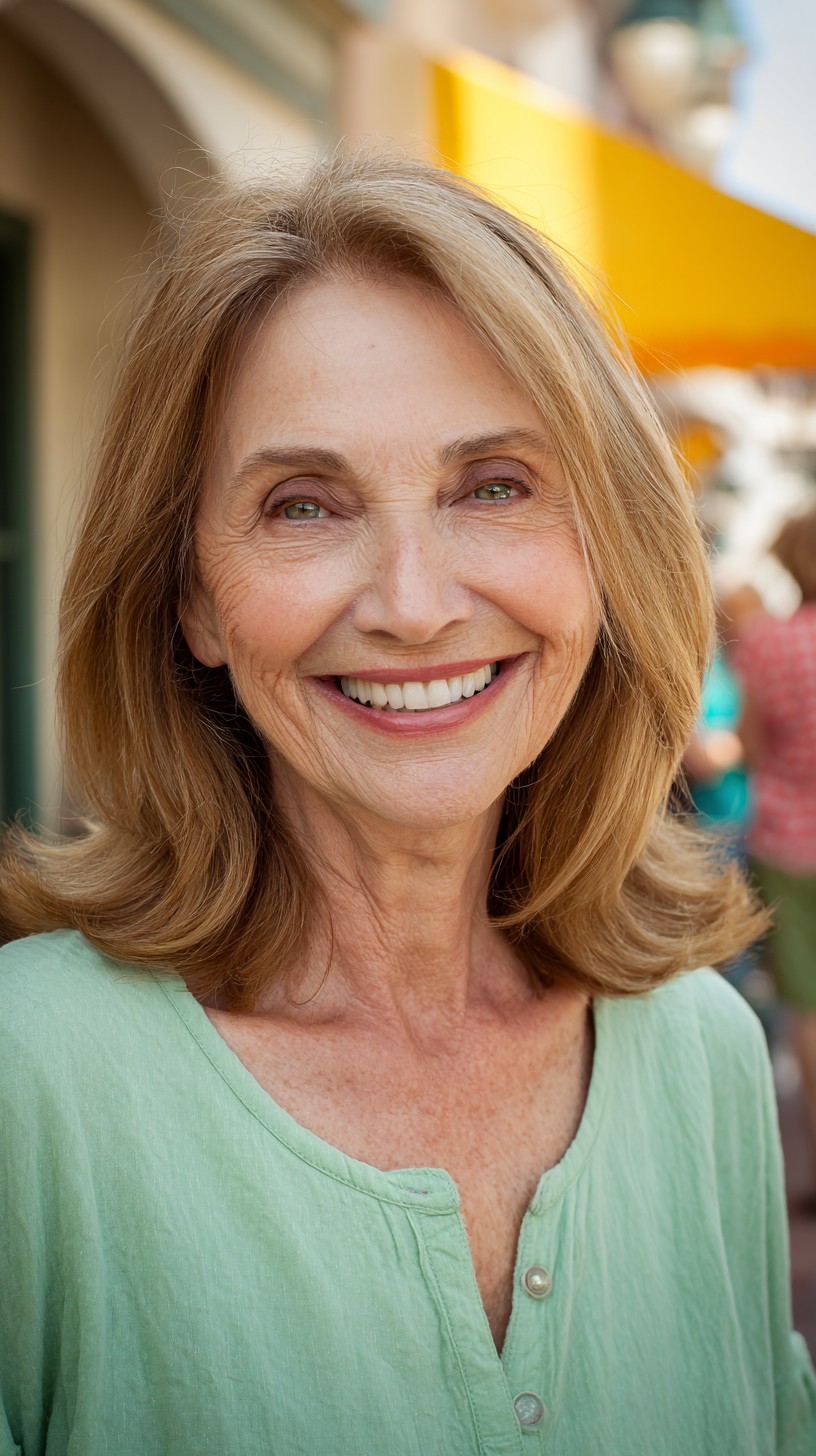 Warm Caramel Shoulder-Grazing Layered Lob with Soft Outward Flip
