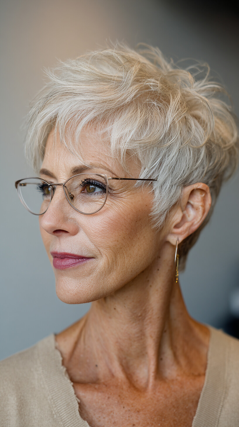 Airy Layered Silver Pixie with Wispy Fringe