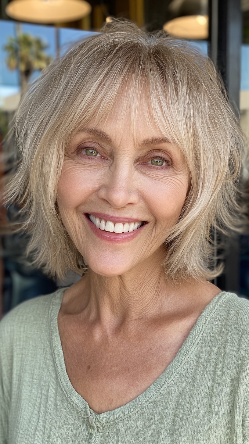 Brushed Silver-Blonde Short Wolf Cut with Airy Face-Framing Layers