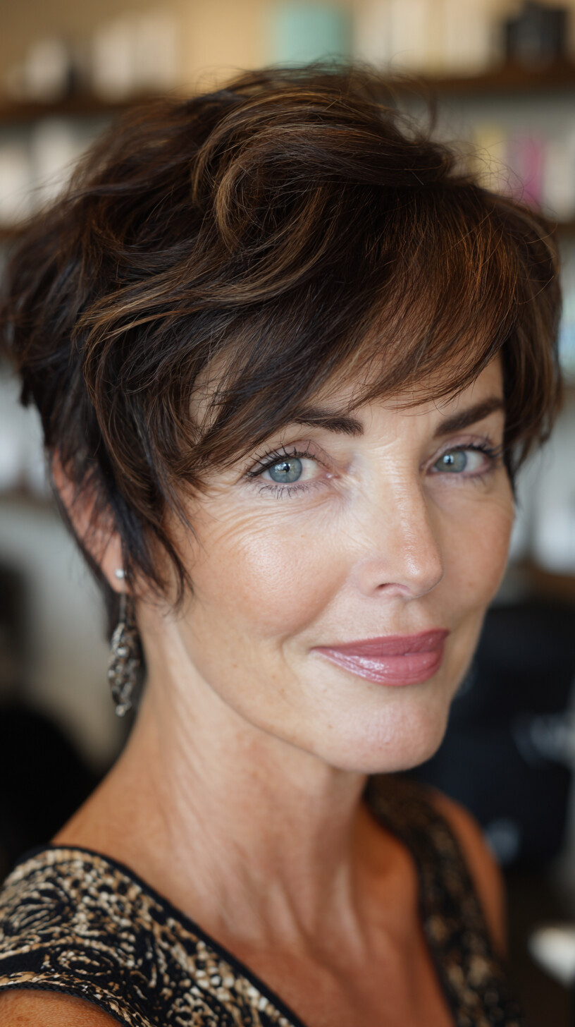 Chestnut Textured Pixie with Soft Side Fringe
