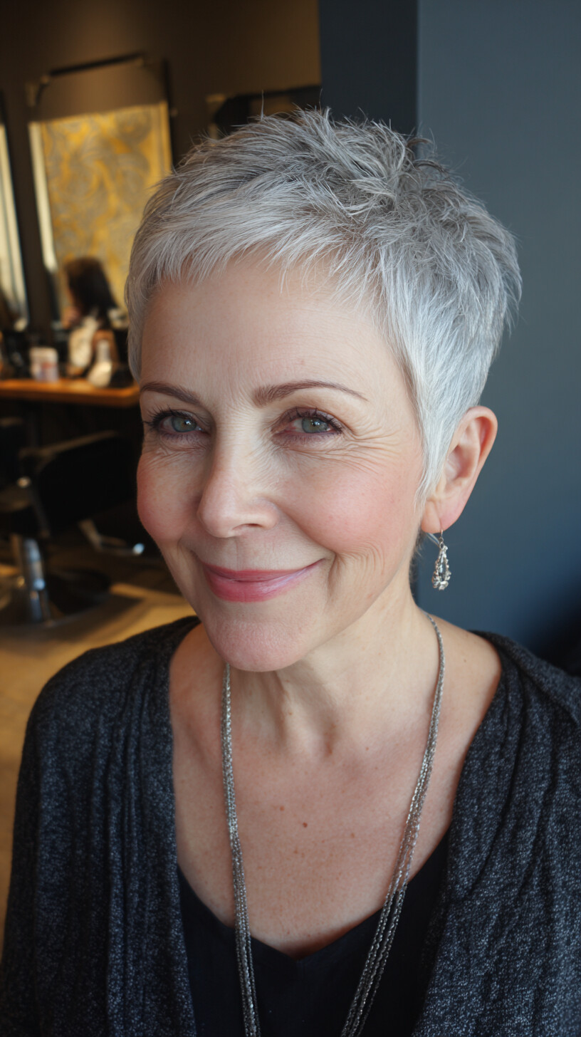 Cropped Silver Micro-Textured Pixie with Soft Taper