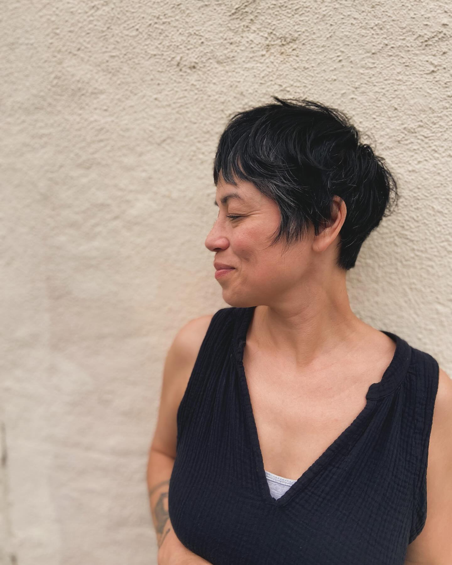 Cropped Textured Pixie in Deep Black with Micro Fringe and Tapered Nape