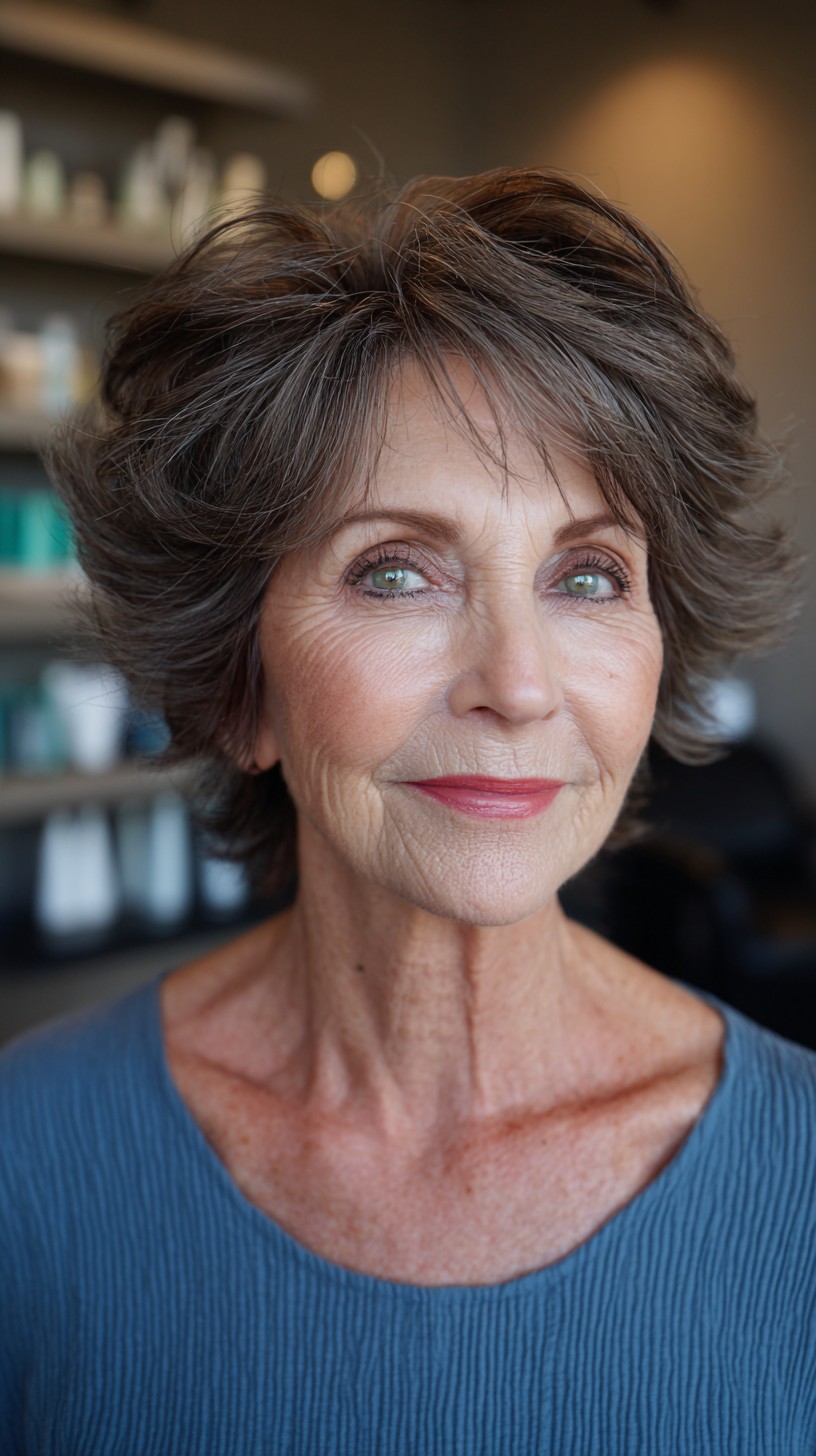 Feathered Short Layered Cut with Root-Shadow Dimension