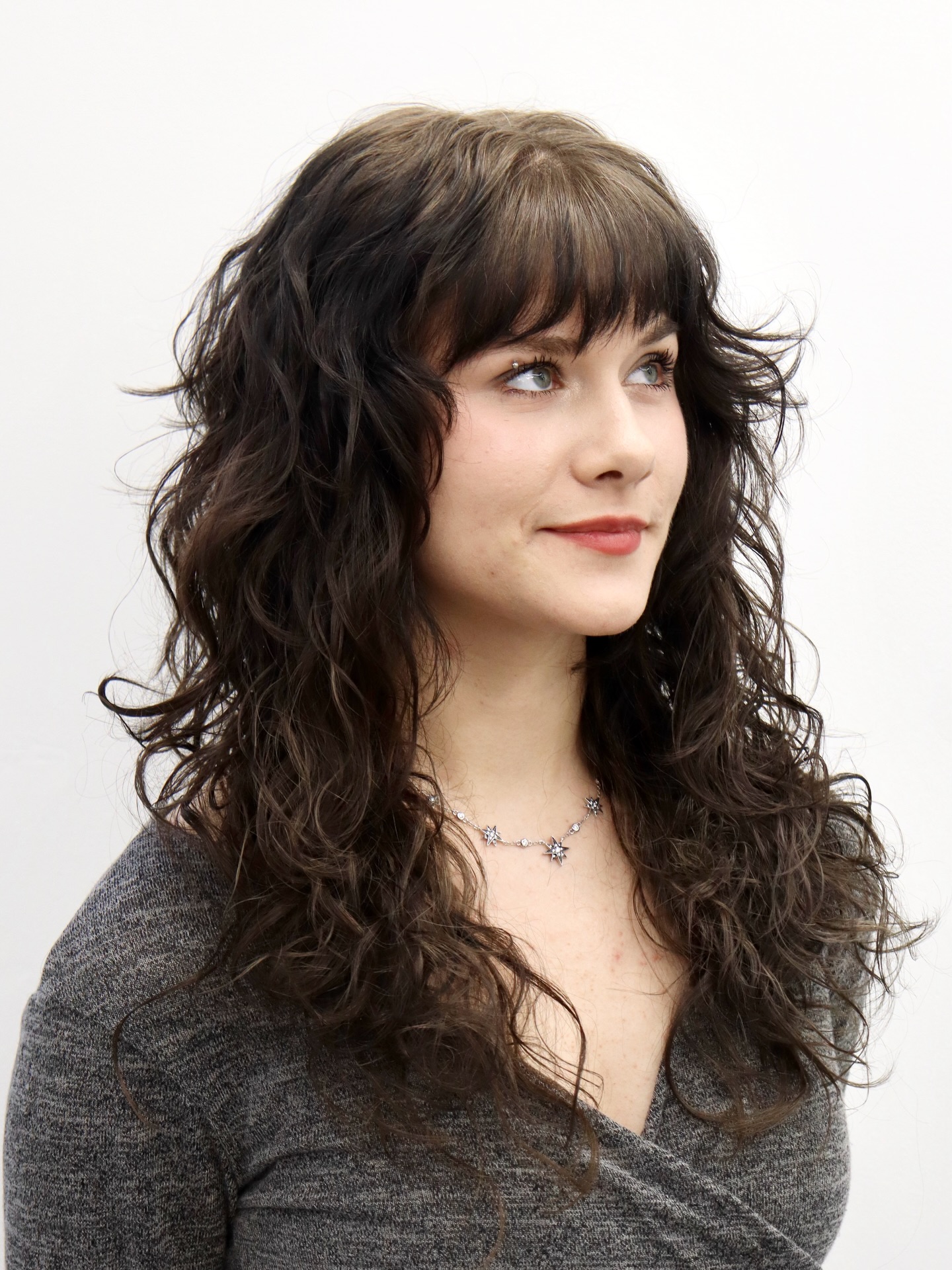 Long Curly Shag with Wispy Short Fringe