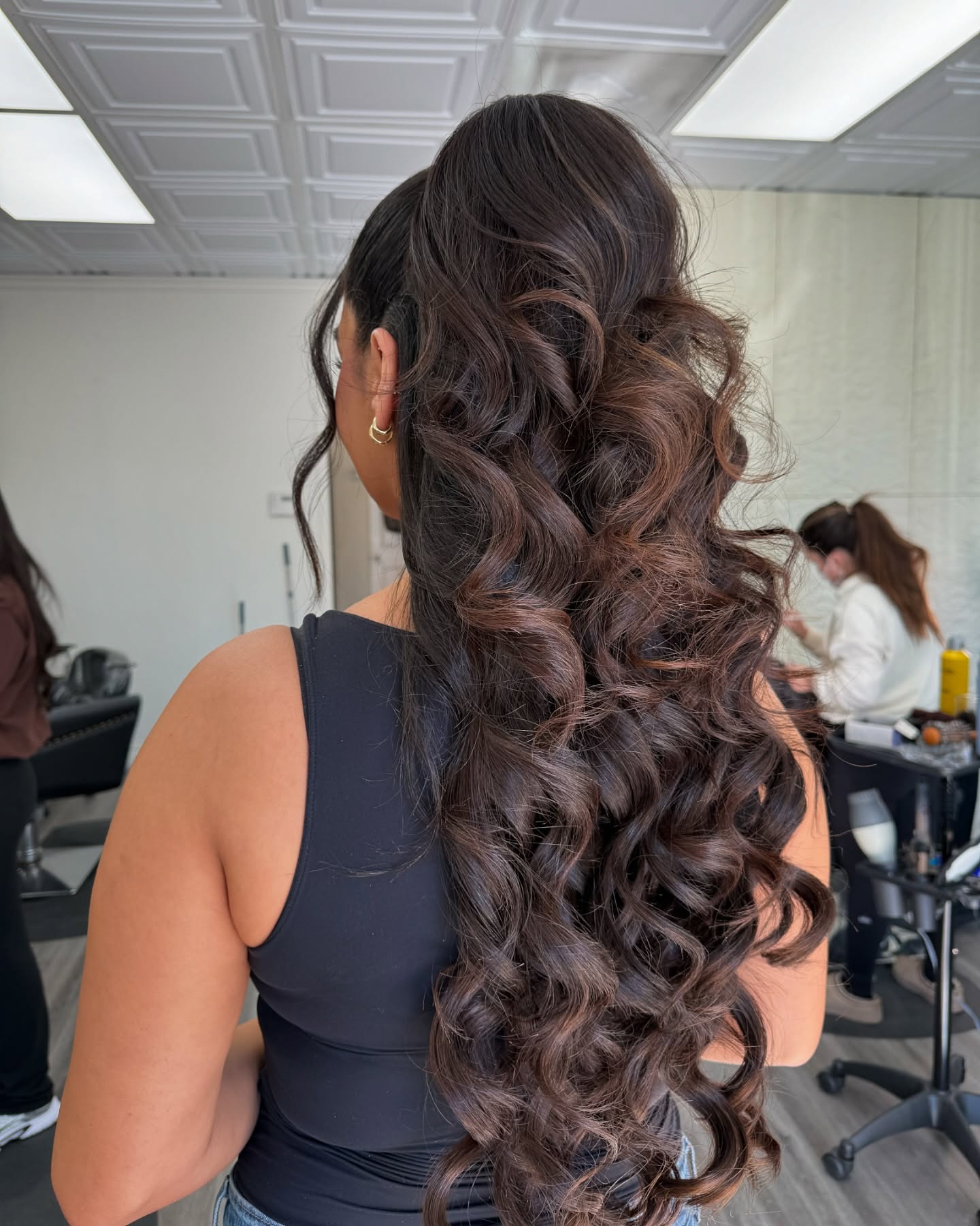 Long Half-Up Cascade with Subtle Chocolate Balayage