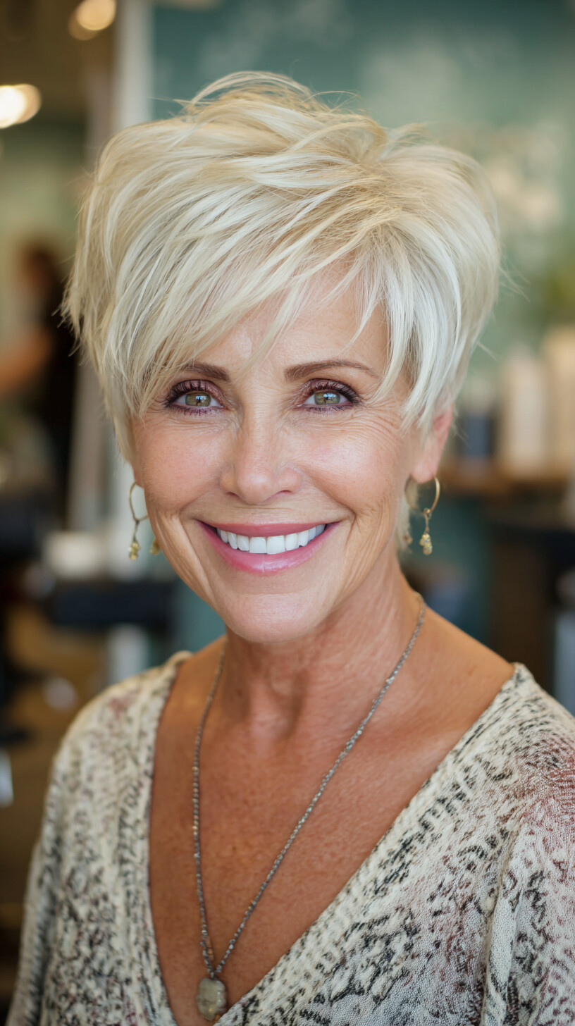 Platinum Textured Pixie with Feathered Side Fringe