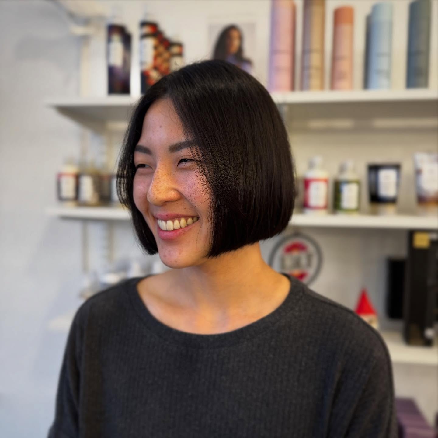 Rounded Chin-Length Blunt Bob with Subtle Interior Graduation