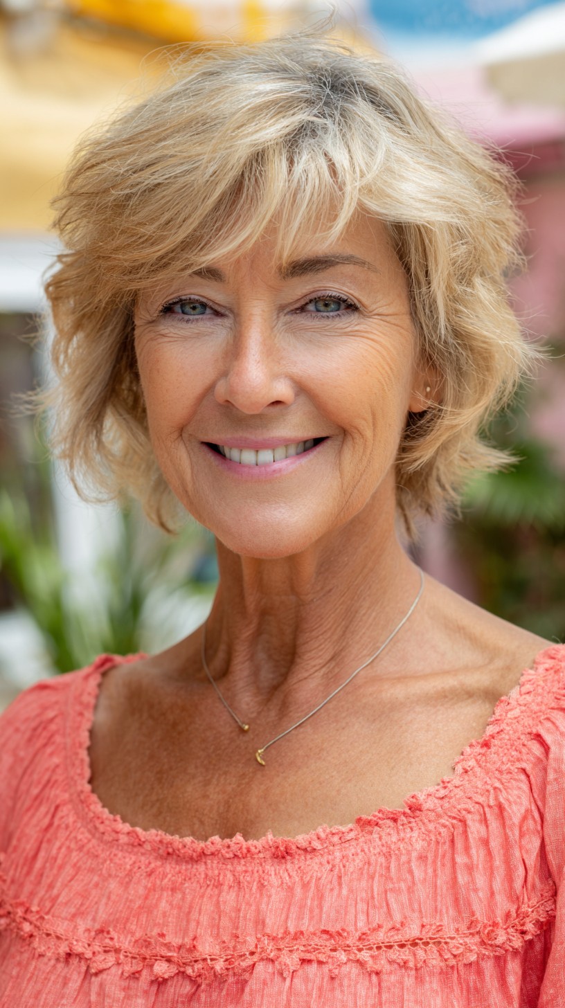 Short Choppy Blonde Shag with Lifted Crown and Feathered Bangs