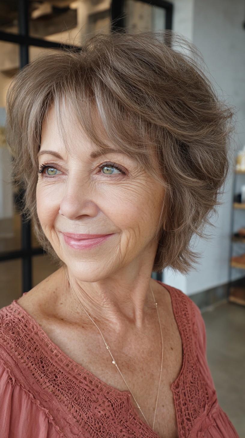 Short Feathered Layered Cut with Lifted Crown and Face-Framing Pieces