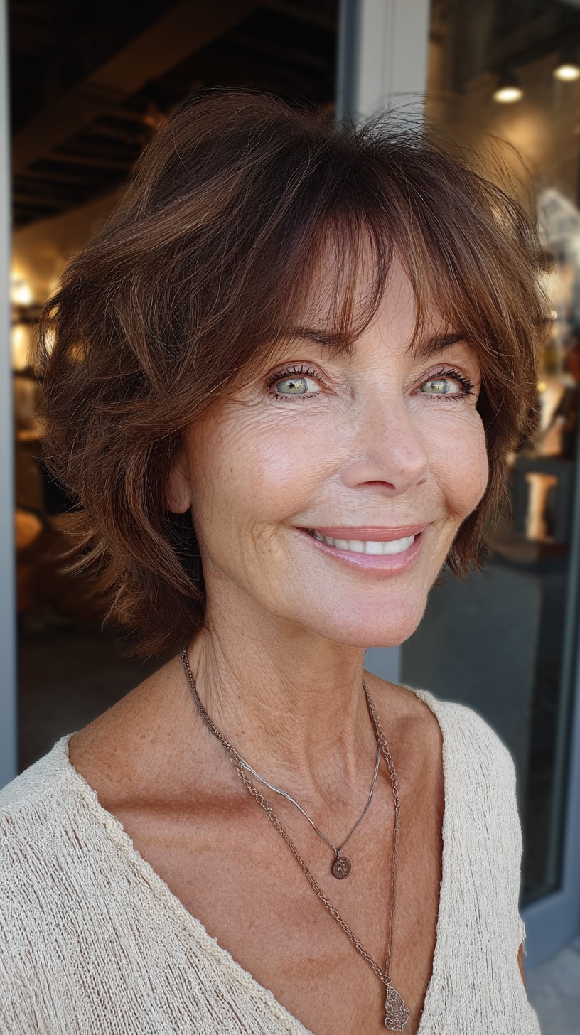 Short Layered Feathered Crop with Soft Micro-Bangs
