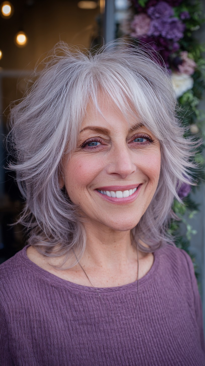 Ivory-Silver Feathered Shag with Soft Curtain Fringe