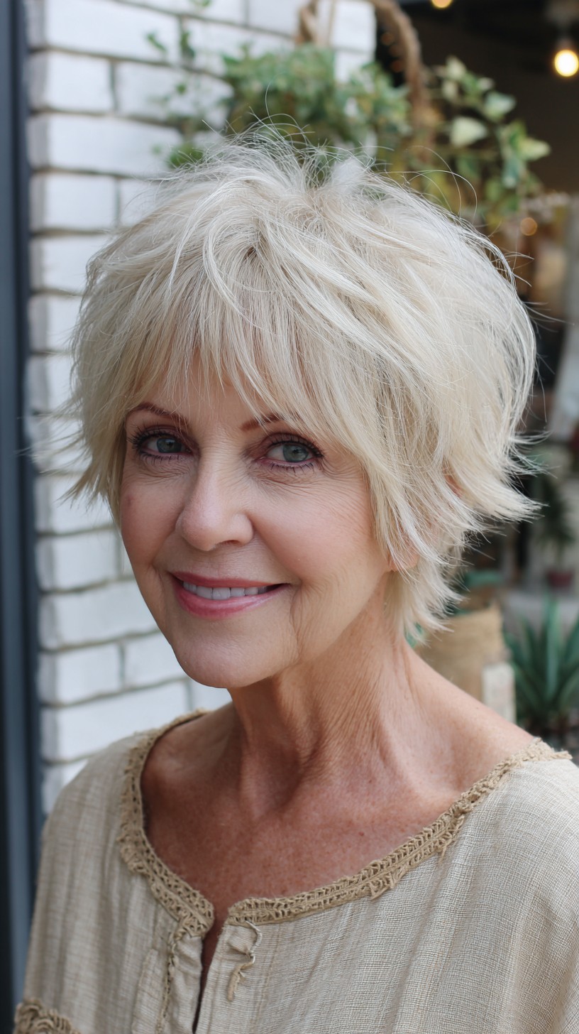 Short Silver Layered Shag with Feathered Micro-Bangs