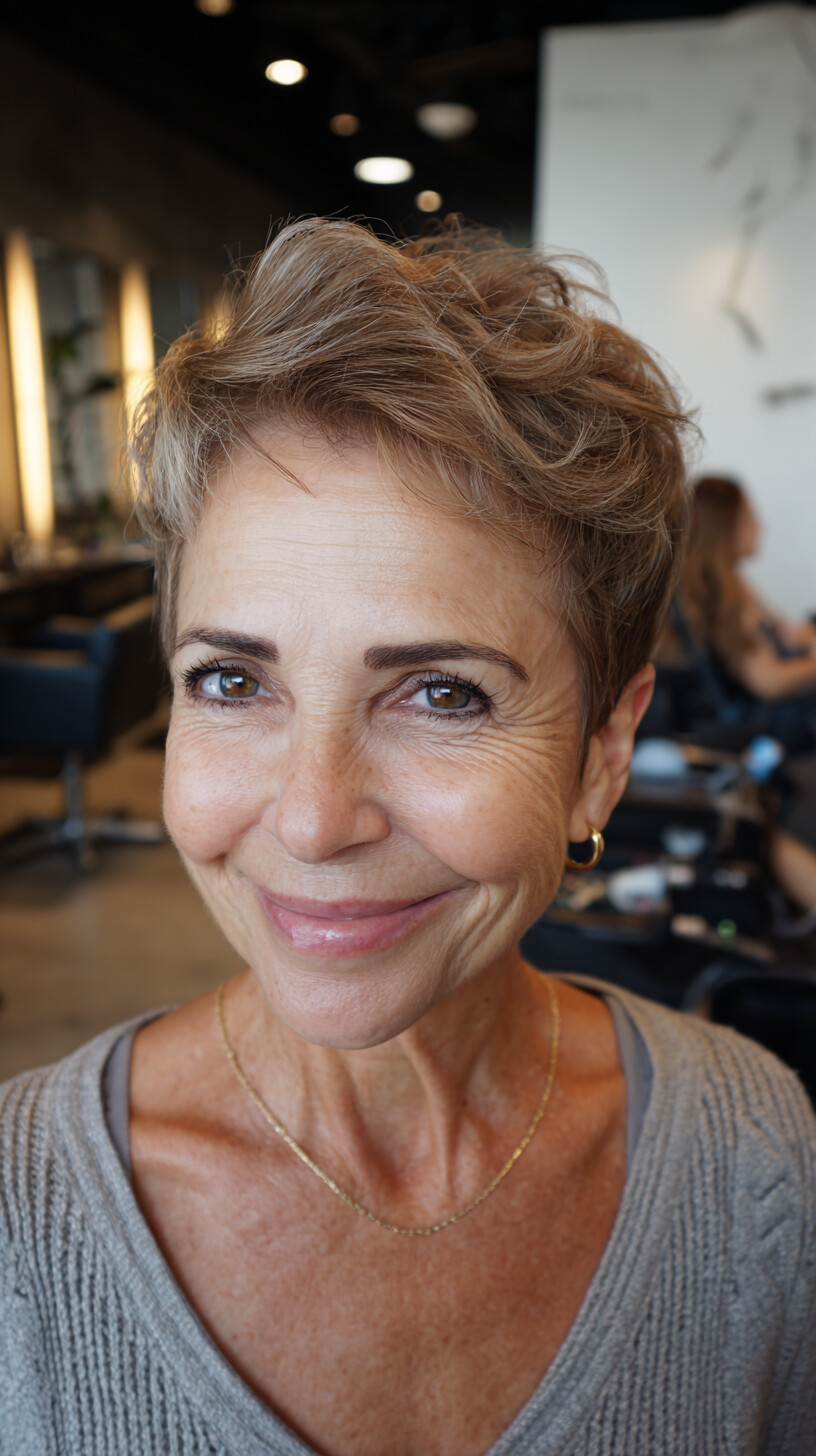 Short Textured Salt-and-Pepper Pixie with Lifted Crown