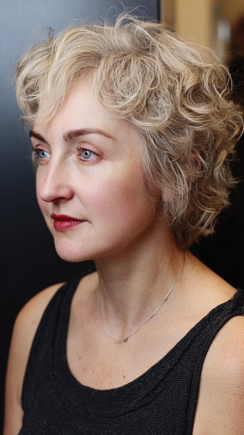 Soft Curly Layered Pixie with Airy Fringe
